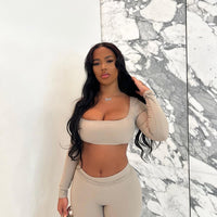 Khaki Cropped Sleeve Set