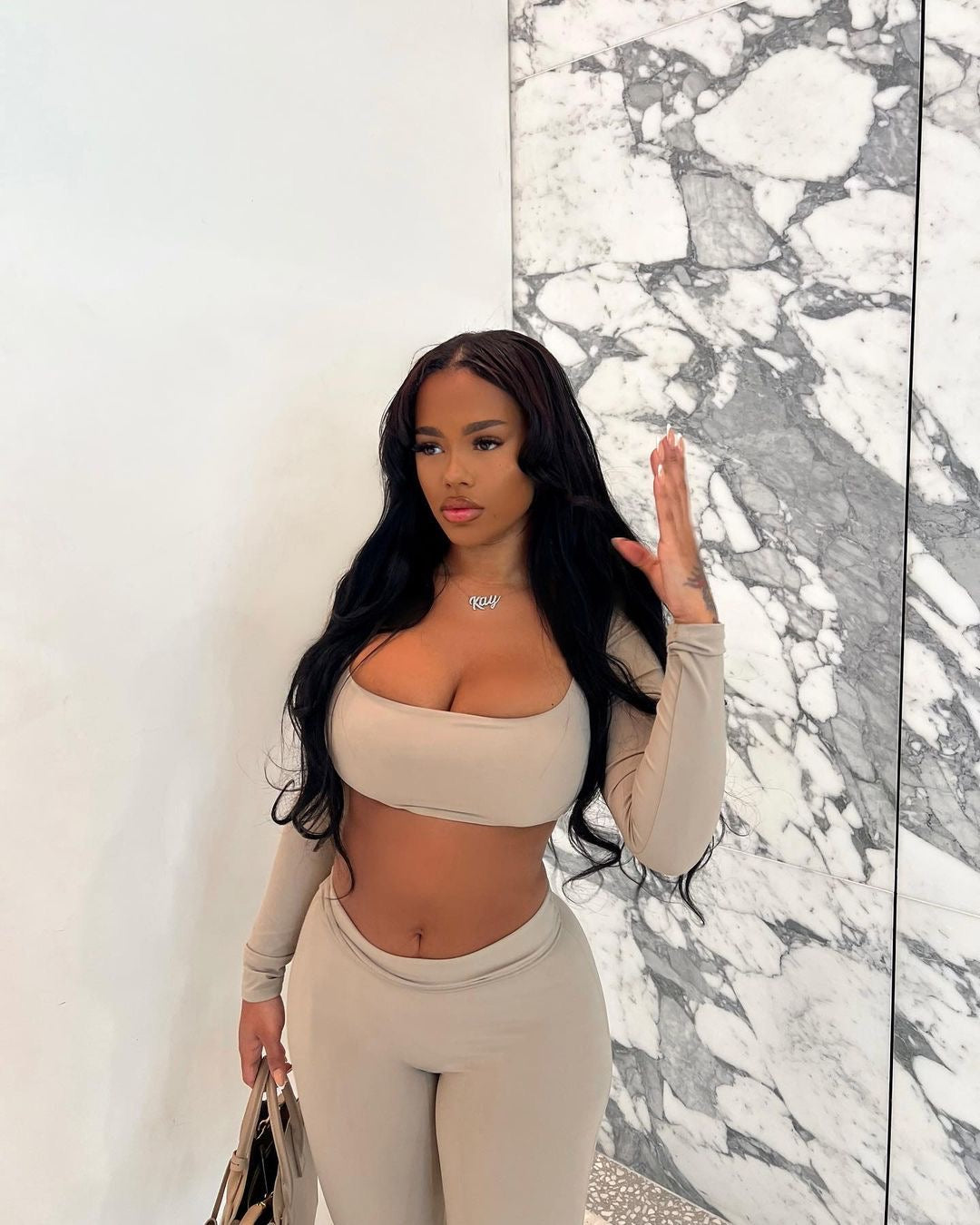 Khaki Cropped Sleeve Set