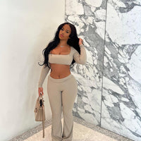 Khaki Cropped Sleeve Set