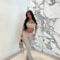 Khaki Cropped Sleeve Set